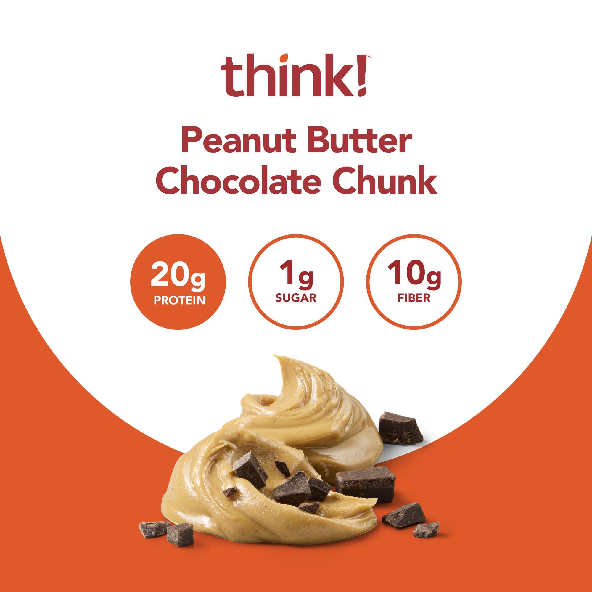 think! think! Protein Bars, High Protein Snacks, Gluten Free, High Fiber, Peanut Butter Chocolate Chunk, 10 Count