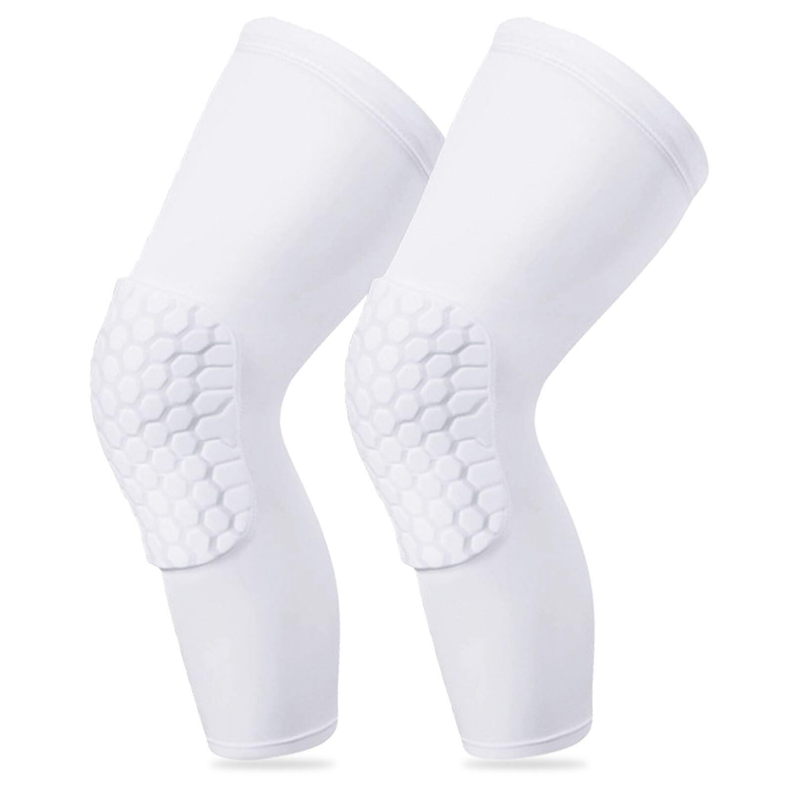 DONOTGO Knee Compression Pads,Compression Knee Sleeve for Knee Pain,Knee Pads Wrestling Knee Brace Leg Sleeves Honeycomb Pad for Volleyball Basketball,Hex Knee Pads Sleeve for Youth and Adult M(White 2 Pcs)