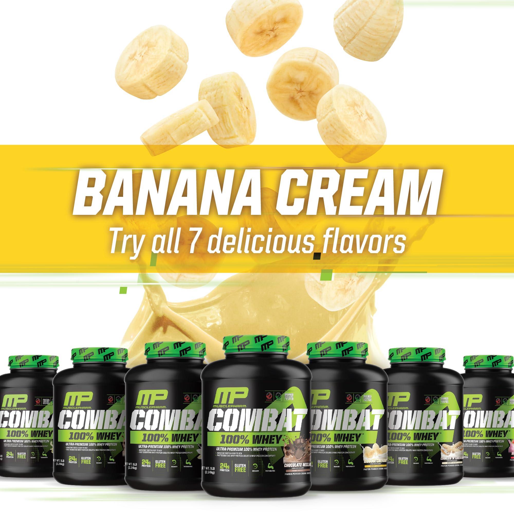 Muscle Pharm MusclePharm Combat 100% Whey Protein Powder, Banana Flavor, Fast Recovery & Muscle Gain with Whey Protein Isolate, High Protein Powder for Women & Men, Gluten Free, 5 lb, 70 Servings