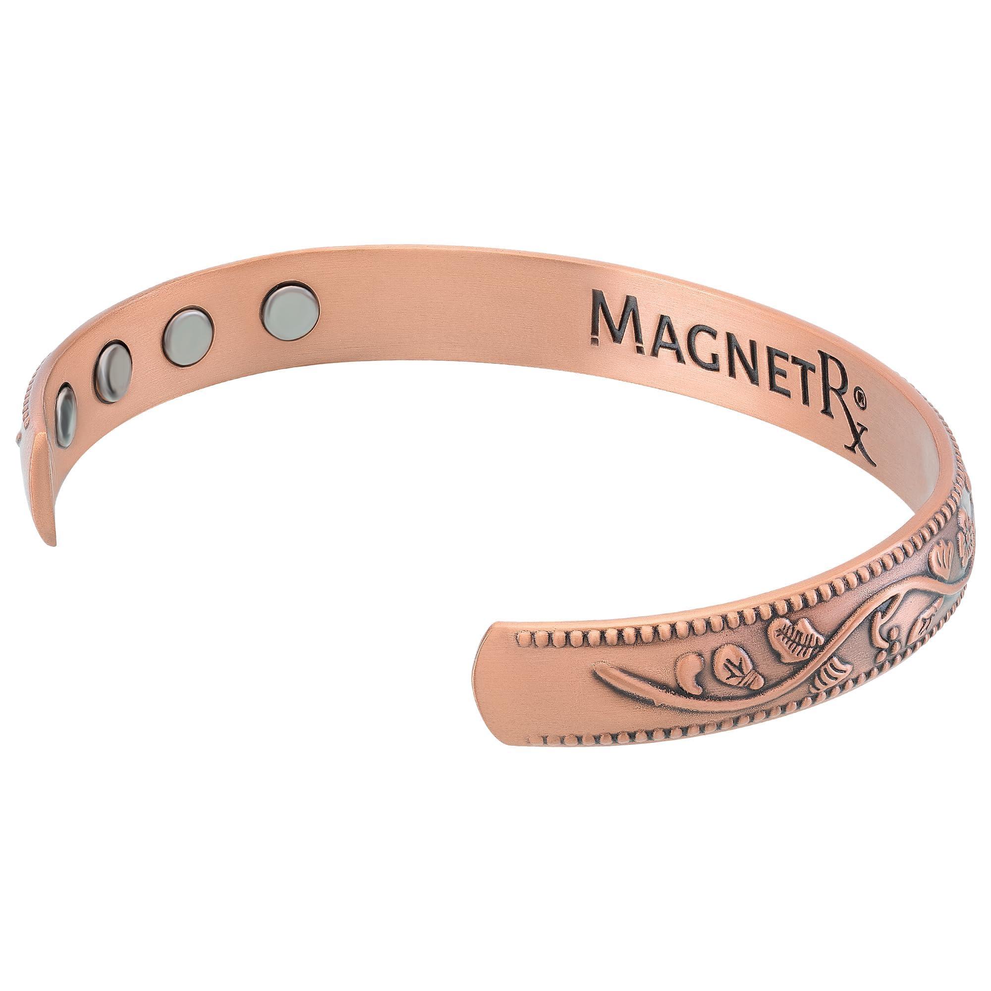 MagnetRX MagnetRX Women\'s Copper Bracelet Effective 99.9% Pure Copper Magnetic Bracelets for Women Adjustable Womens Copper Cuff Bracelet Bangle (Floral Style)