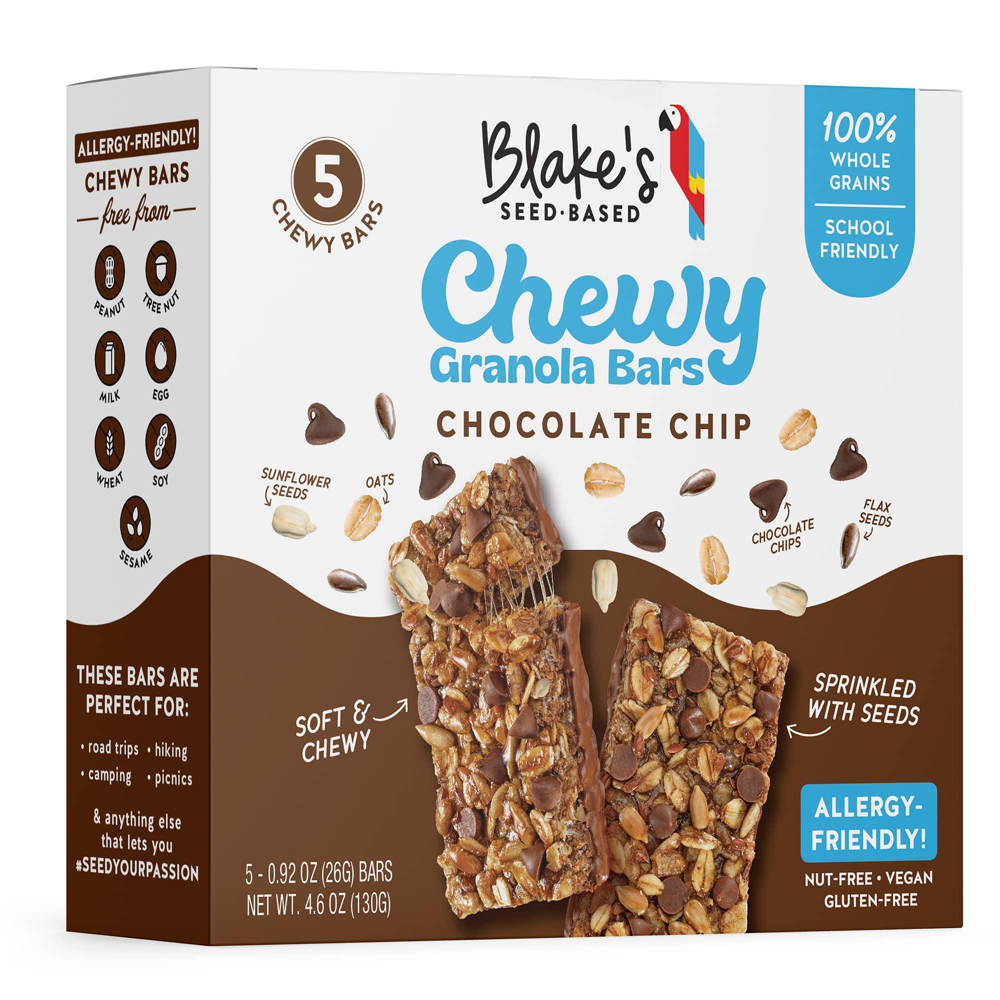 Blake's Seed Based Blake’s Seed Based Chewy Granola Bars — Chocolate Chip (5 Count), Vegan, Gluten Free, Nut Free & Dairy Free, Healthy Snacks for Kids or Adults, School Safe, Low Calorie Soy Free Snack