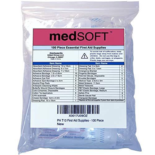 MedSoft First Aid Kit Refill - 100 Piece - Extra Replacement Supplies for First Aid Kits, Loose Packed Restock Supply Pack