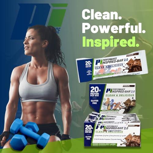 PERFORMANCE INSPIRED Performance Inspired Nutrition Protein Bar 2.0  20G Protein, 6G Fiber, 4G MCTs, 1 Billion CFU Probiotics  Gluten-Free  Chocolate Flavor  12 Count