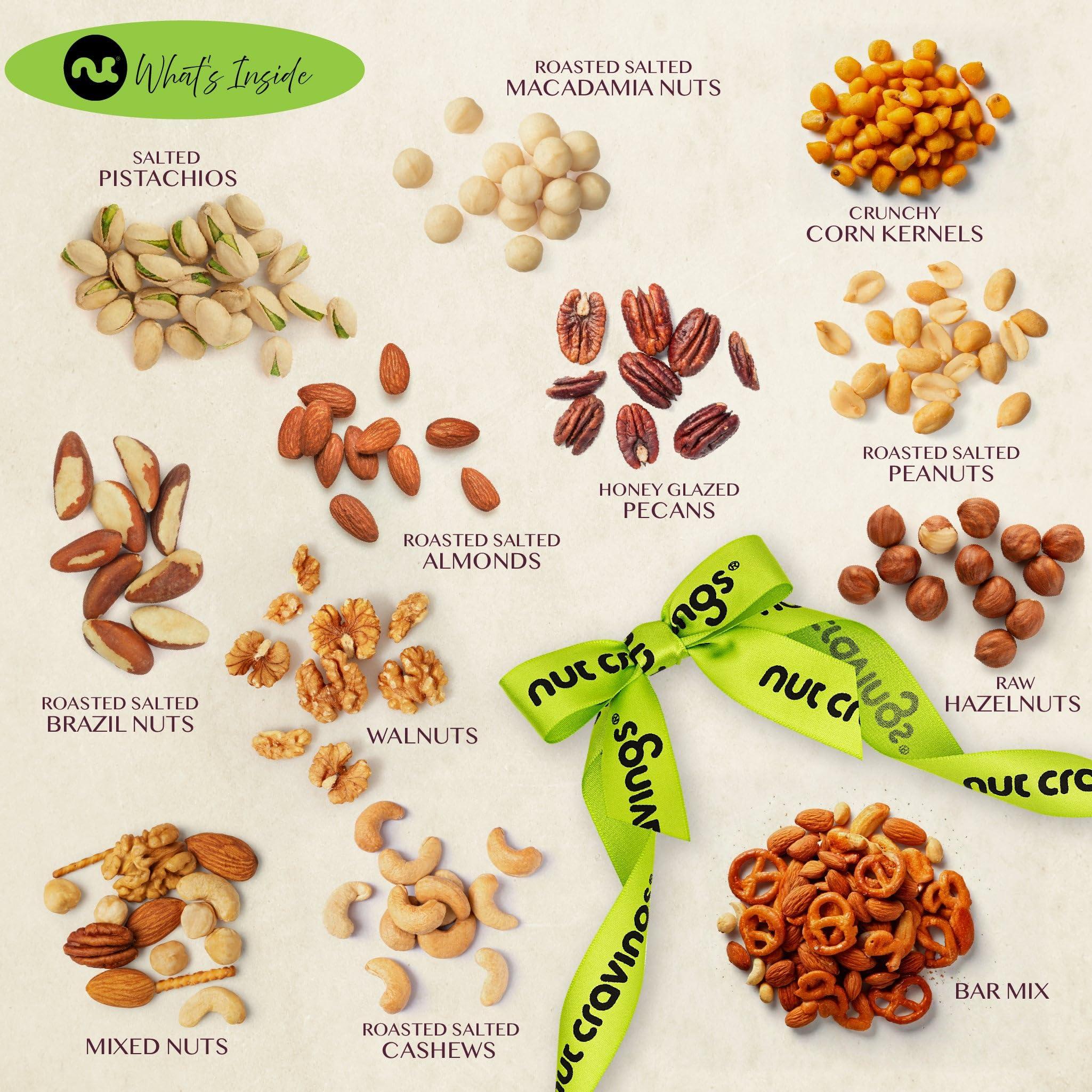 Nut Cravings NUT CRAVINGS Gourmet Collection - Valentines Day Mixed Nuts Gift Basket in Reusable Wooden Tray + Heart Ribbon (12 Assortments) Galentines Arrangement Platter, Healthy Kosher USA Made Corporate