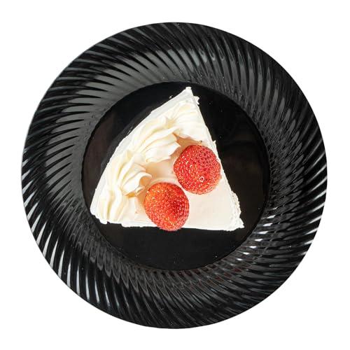 Restaurantware Restaurantware Moderna 7 Inch Premium Disposable Plates 40 Round Plastic Plates For Parties - Wave Pattern Heavy-duty Black Plastic Dinner Plates For Warm And Cold Foods Ideal For Cafes