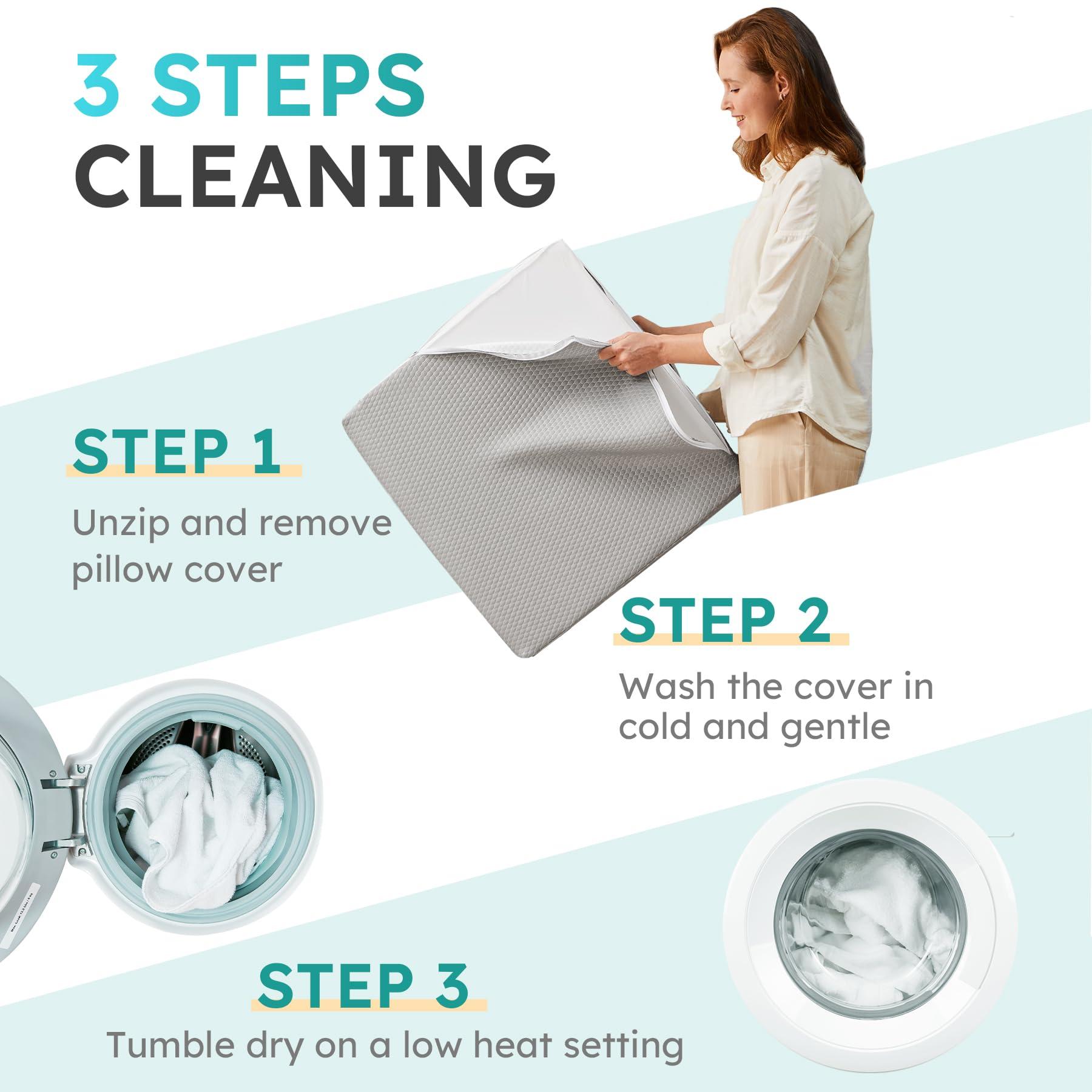 Bedluxe Bedluxe Wedge Pillow for Sleeping, 8 inch Elevated Support Bed Wedge Pillow, Breathable Triangle Pillow Wedge with Cooling Memory Foam Top - Removable Washable Cover, Grey