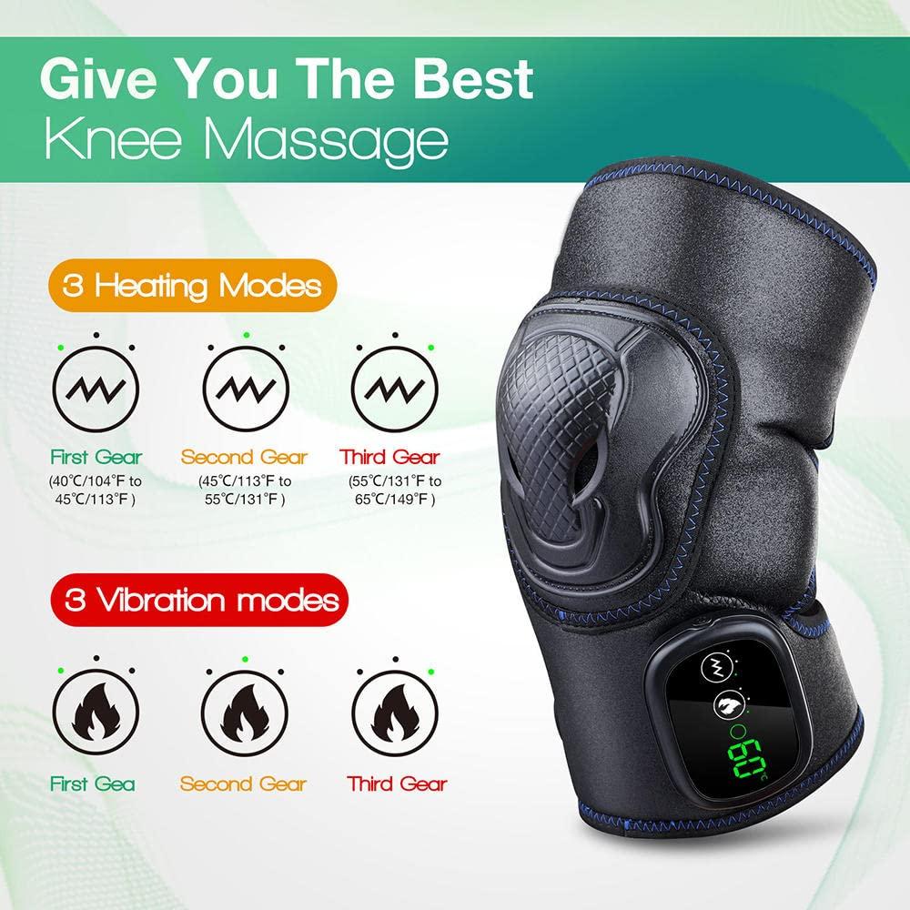 KDFJ Heated Knee Brace Wrap, Heated Knee Massager, 3-Level Adjustable Heating Massage Function with LED Temperature Display Screen for Knee Relax-Single