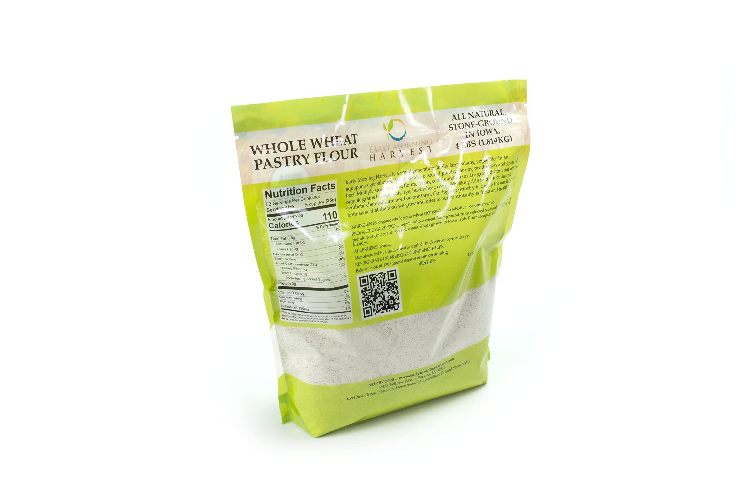 Early Morning Harvest Early Morning Harvest Organic Whole Wheat Pastry Flour - Made from Organic, Non-GMO Whole Wheat - Stone Ground Whole Wheat Pastry Flour for Baking and Cooking, Whole Grain, Certified Organic GMO free Whole Wheat Pastry Flour