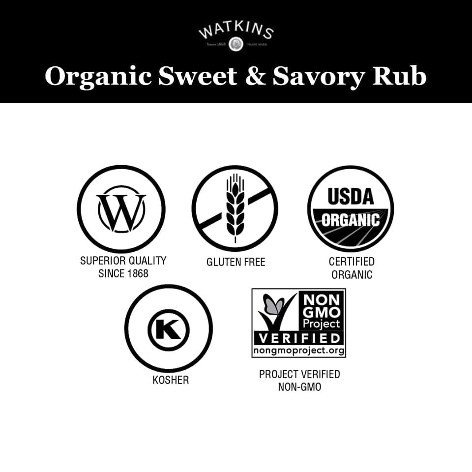 Watkins Watkins Organic Grilling Sweet and Savory Rub, Non-GMO, Kosher, 3.6 Oz, 1-Pack