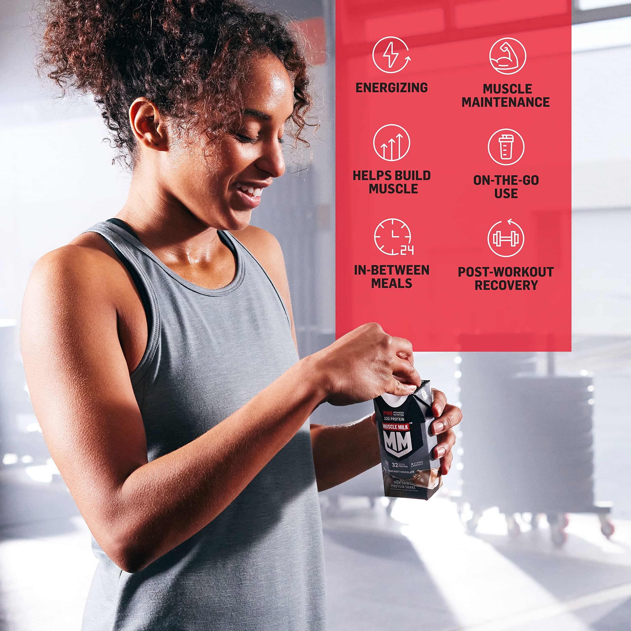 Muscle Milk Muscle Milk Pro Advanced Nutrition Protein Shake, Knockout Chocolate, 11 Fl Oz Carton, 12 Pack, 32g Protein, 1g Sugar, 16 Vitamins & Minerals, 5g Fiber, Workout Recovery, Packaging May Vary