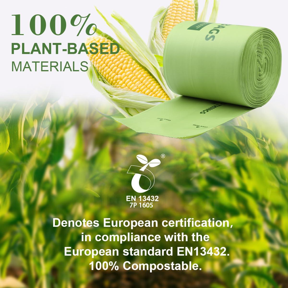 Codirom 100% Compostable Trash Bags, 13 Gallon, 49.2 Liter, 0.91 Mils, 65 Count Kitchen Tall Food Scrap Compost Bags for Tall Kitchen Trash Cans with Europe EN13432 Certified