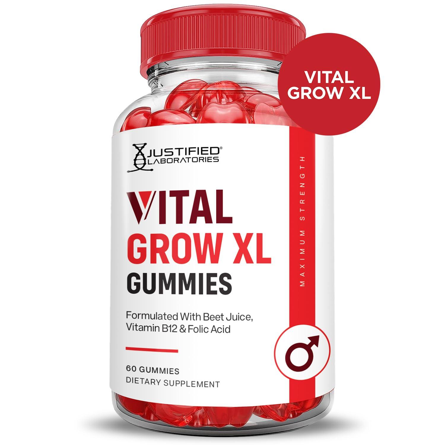 Justified Laboratories (5 Pack) Vital Grow XL Performance Gummies 1000MG Advanced Formula Formulated with ACV Pomegranate Beet Juice Powder B12 Vegan Non GMO 300 Gummys