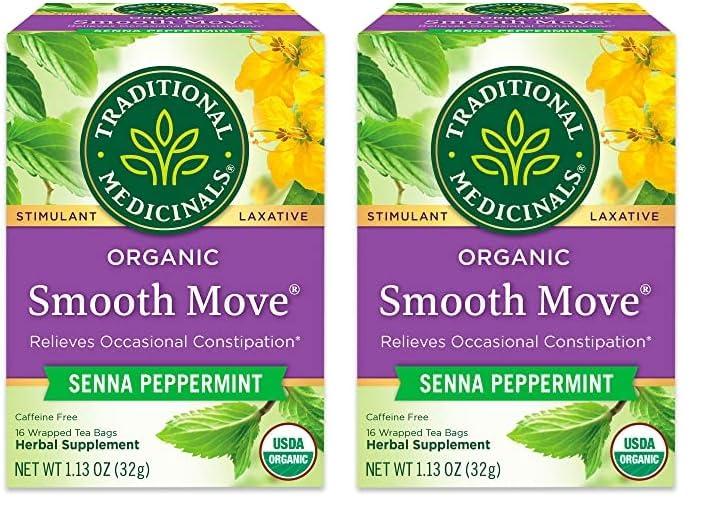 Traditional Medicinals Traditional Medicinals Tea, Organic Smooth Move Peppermint, Relieves Occasional Constipation, Senna, 16 Tea Bags (Pack of 2)