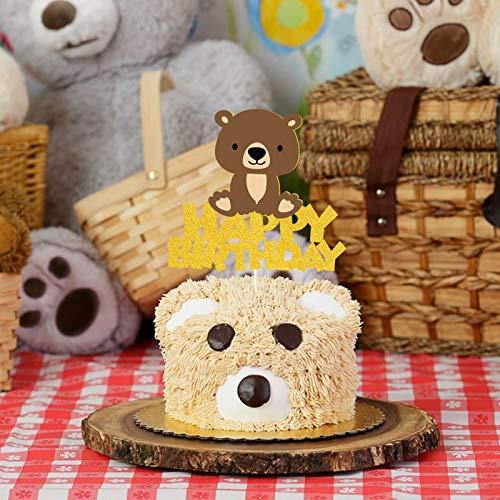 ChienMin Bear Happy Bithday Cake Topper,Brown Bears Themed Kids Birthday Cake Decoer, Woodland Bear Baby Shower or Birthday Party Decor Supplies
