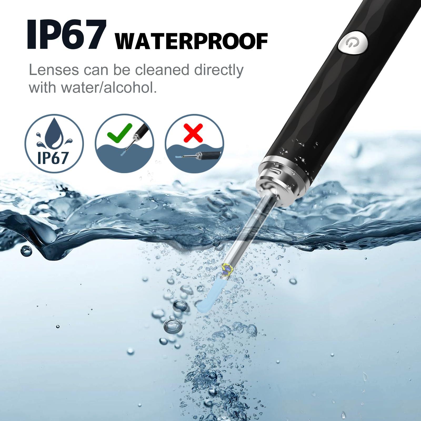 Right Ear Wax Removal, Ear Cleaner with Camera and Light, Ear Wax Removal Kit with 1296P Otoscope, Ear Cleaning Tool with 6 Ear Spoon, Ear Camera for iPhone & Android Phones,Black