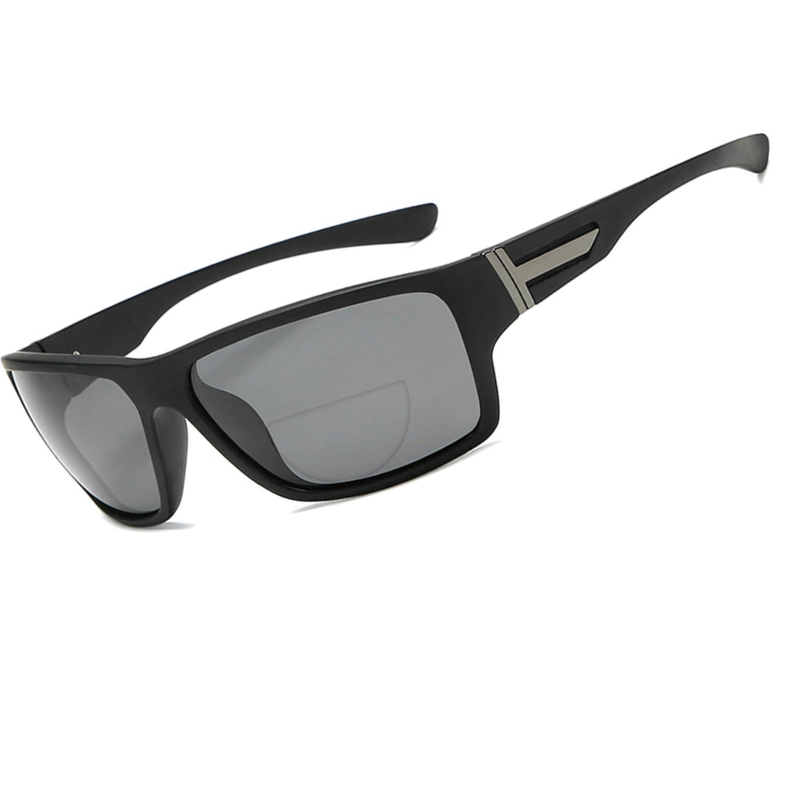 mincl mincl Lightweight Bifocal Reading Sunglasses Men TR90 Frame Wrap Around UV Protection Outdoor Sun Reader Driving/Fishing/Cycling (black, 1.5, multiplier_x)