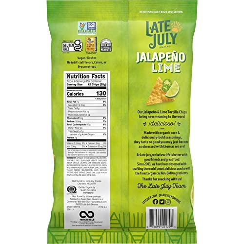 Late July Late July Snacks, Jalapeño Lime Tortilla Chips, 7.8-oz. Bag (Pack of 12)