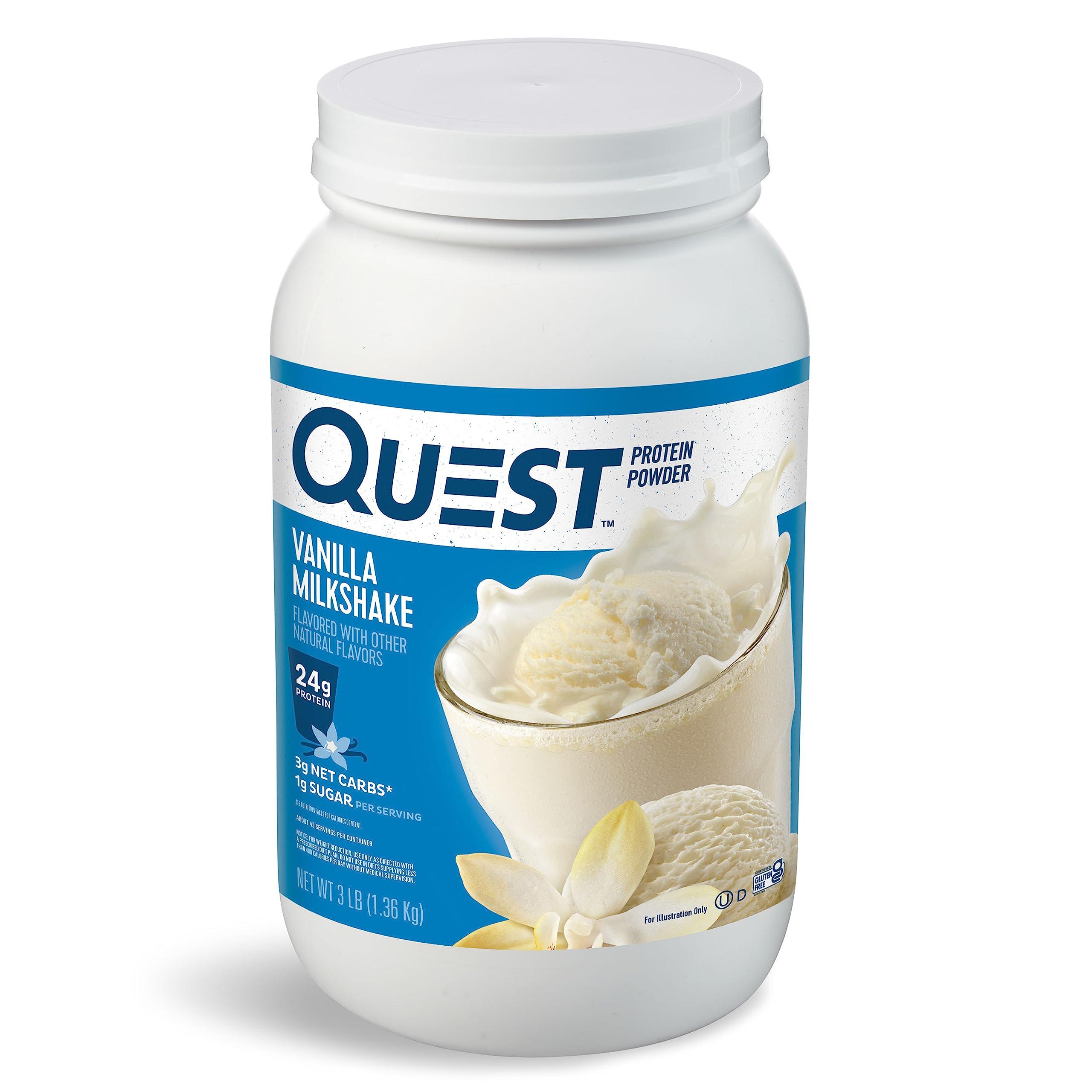 Quest Nutrition Quest Nutrition Vanilla Milkshake Protein Powder, 24g of Protein, 1g of Sugar, Low Carb, Gluten Free, 3 Pound, 43 servings & Salted Caramel Protein Powder; 26g Protein; 1g Sugar; Low Carb; Gluten Free