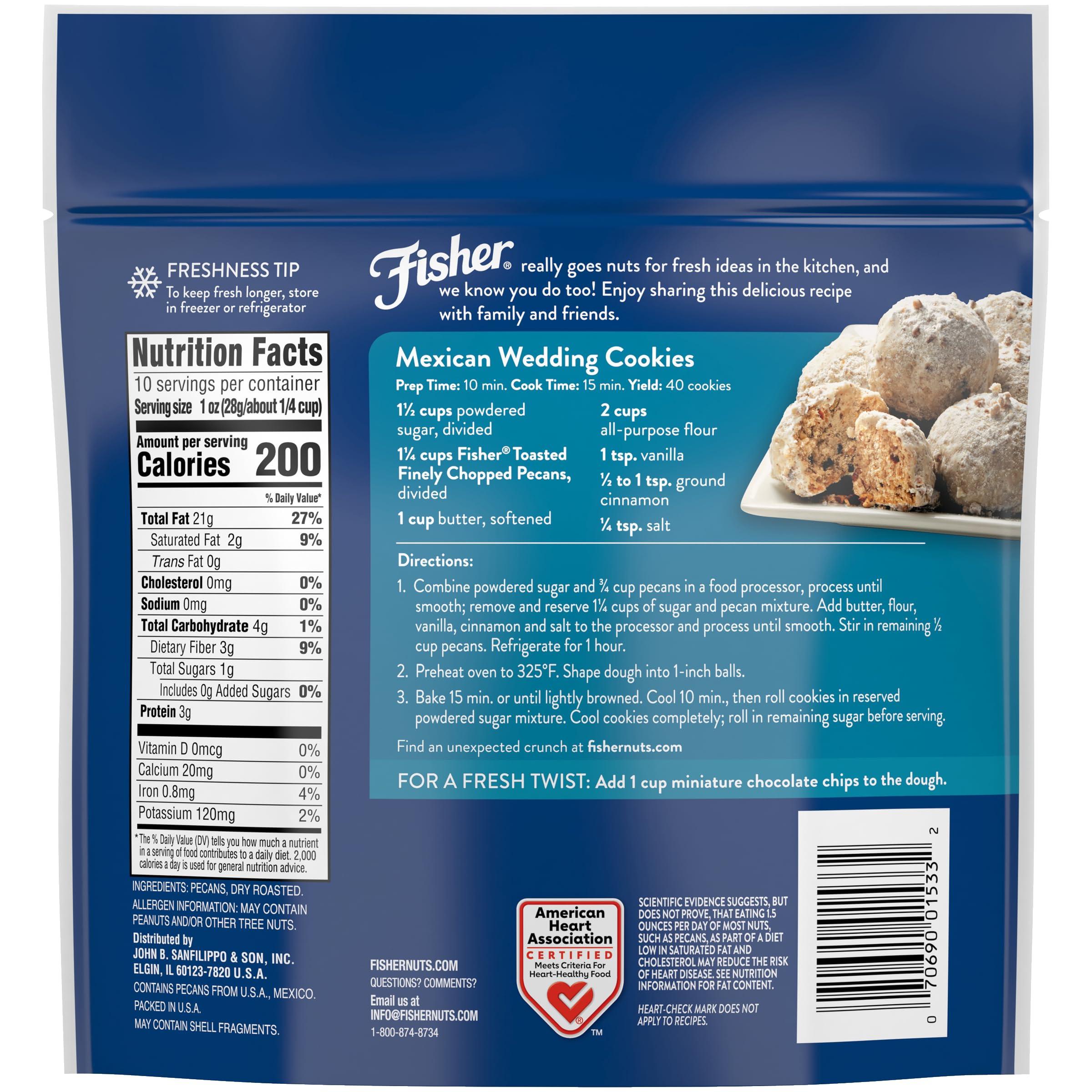 Fisher Fisher Chef\'s Naturals Unsalted Chopped Pecans 10 oz Resealable Bag, Unsalted Raw Nuts for Cooking, Baking & Snacking, Vegan Protein, Keto Snack, Gluten Free Raw Pecans, Chopped Pecan