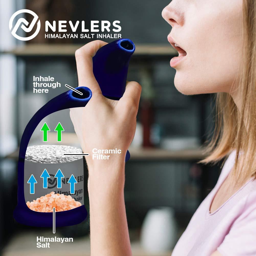 Nevlers Nevlers Navy Blue Himalayan Salt Inhaler w/ 6 Oz Coarse Pink Himalayan Sea Salt | Ceramic Portable Himalayan Pink Salt Inhaler for Lungs & Nose | Homeopathic Natural Asthma Relief Smelling Salts