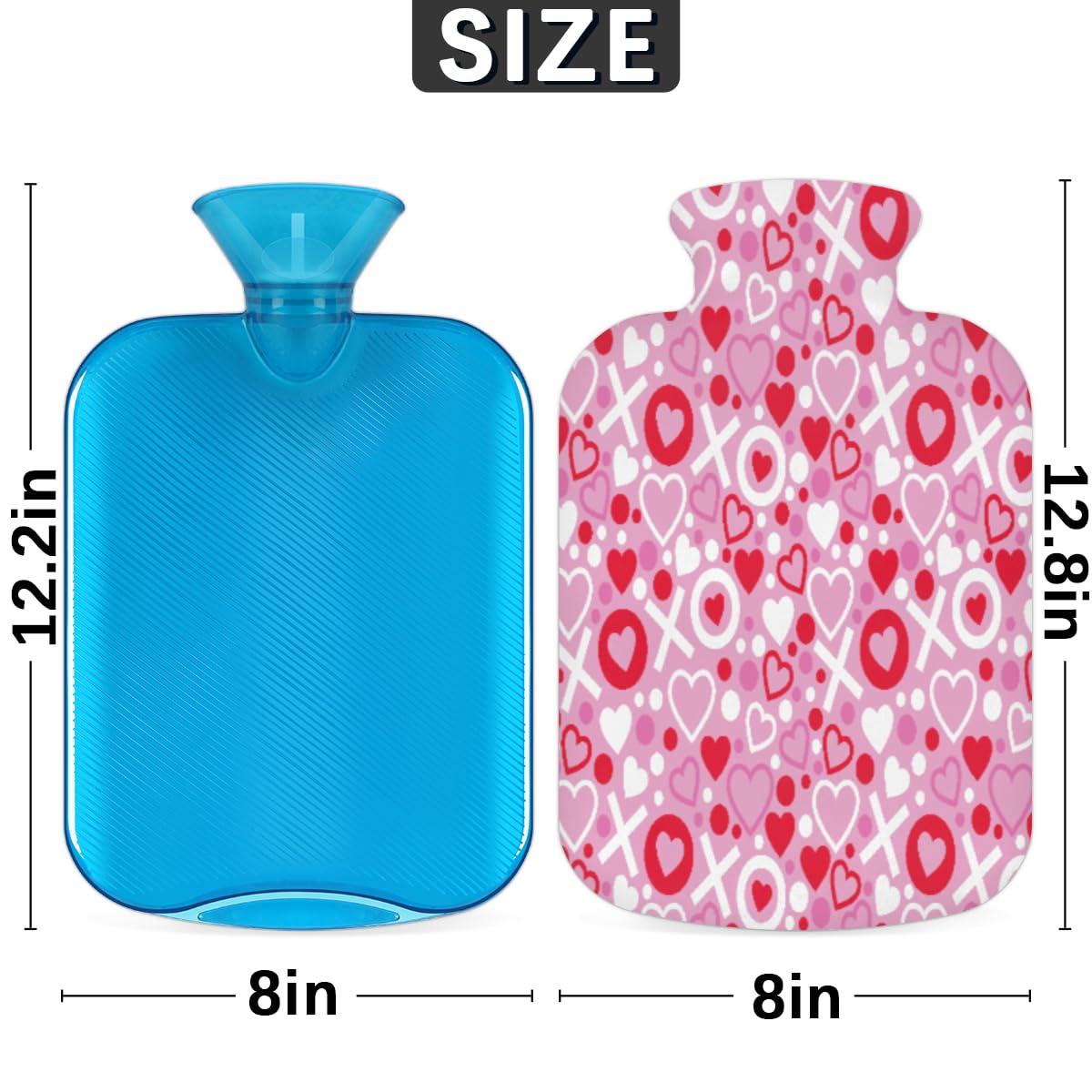 POFATO Valentine Love Heart Pattern Hot Water Bottle with Cover for Pain Relief Cramps, 2L Rubber Warm Hot Water Bags for Bed Hand Feet Belly Warmer, Hot or Cold Compress Water Bottle