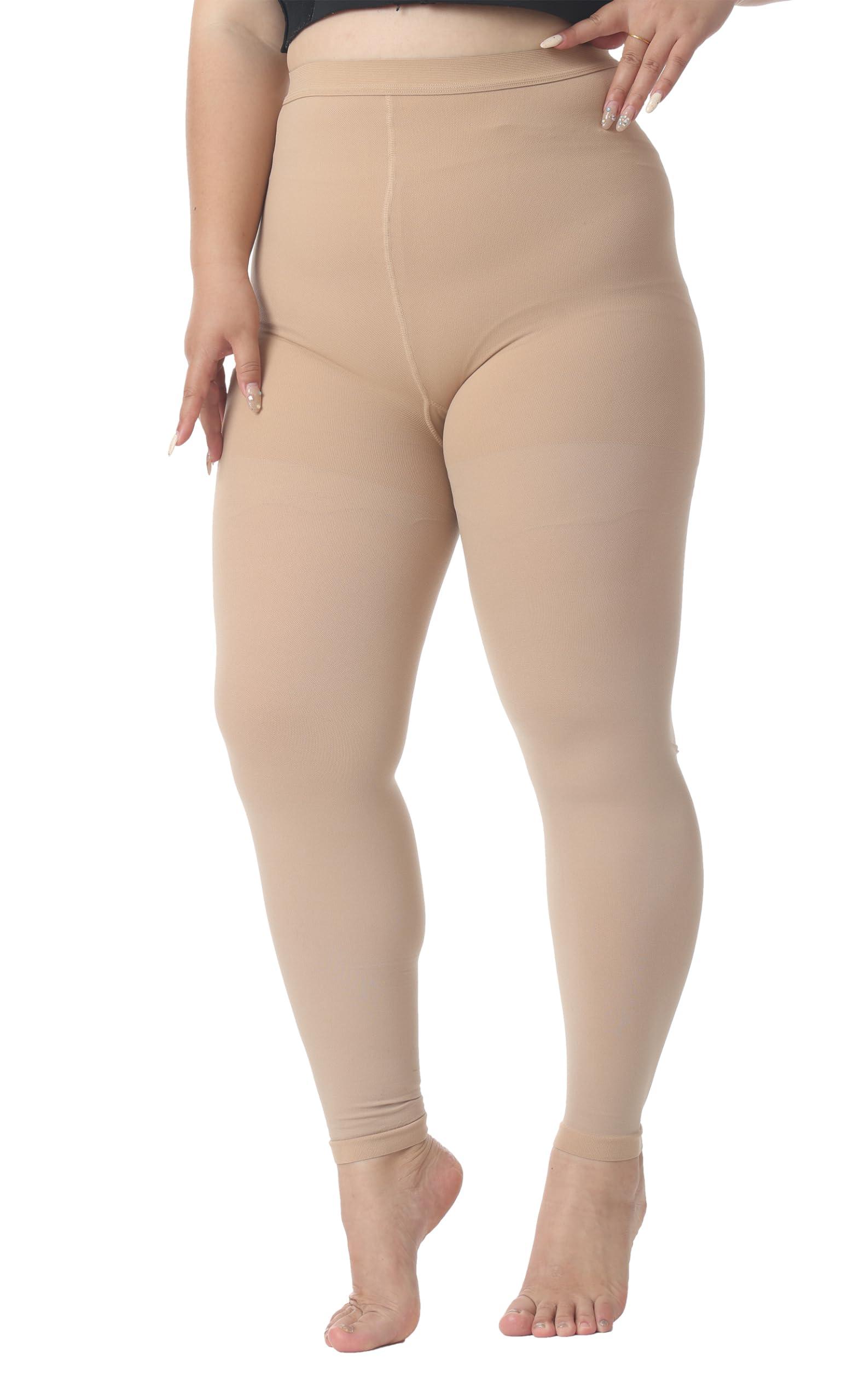 AMZAM Plus Size 4XL Medical Compression Pantyhose for Women & Men, 15-20 mmHg Graduated Compression Leggings, Opaque Footless Waist High Compression Stockings for Edema, Varicose Veins, Flight, DVT, Beige