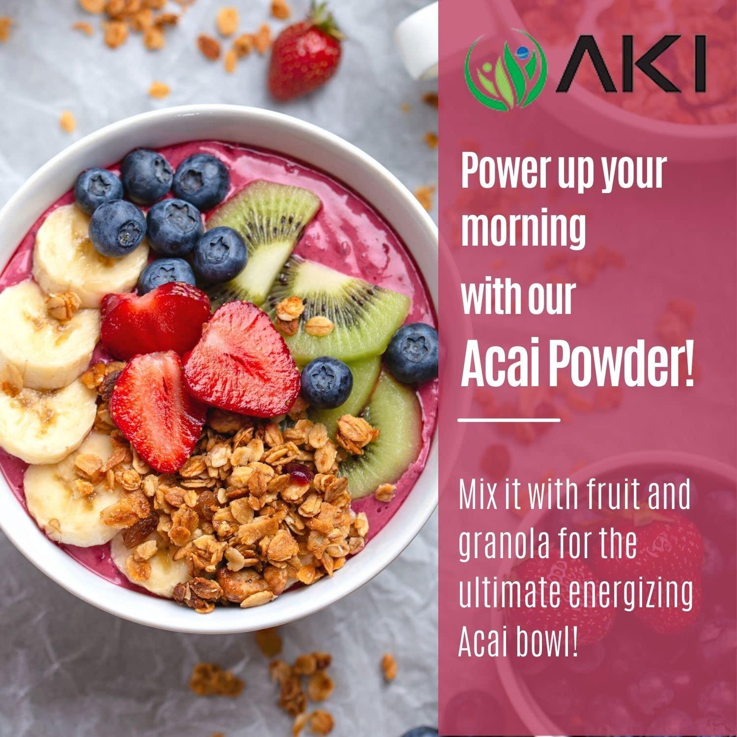 AKI ORGANIC AKI Acai Powder | Nourish Your Body with Ideal Vitamins & Nutrients | Powder for Smoothies - Non-GMO, Vegan Friendly & Gluten Free (5.30 Oz / 150 g)