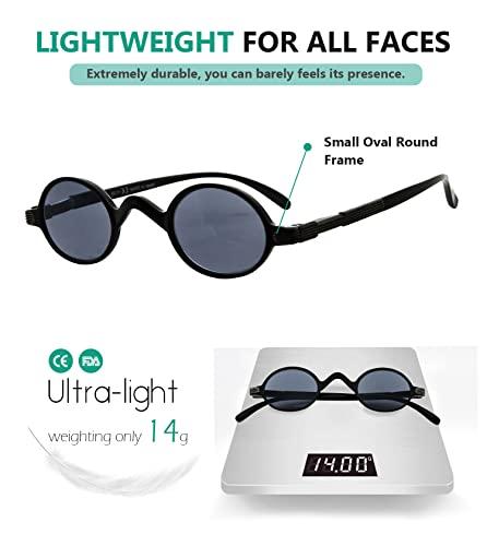 Eyekepper Eyekepper Small Oval Round Reading Sunglasses Vintage Mini Grey Tinted Lens Reader Eyeglasses for Men Women Reading under the Sun with Spring Hinges Grey Frame +4.00