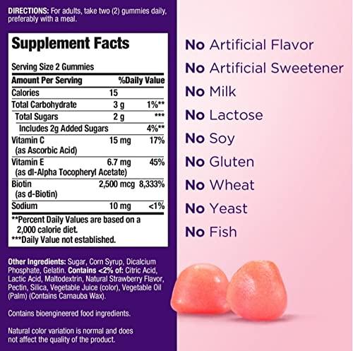 Nature's Bounty Nature's Bounty Optimal Solutions, Hair, Skin & Nails Gummies with Biotin 2500 mcg per Serving, Health & Beauty, Strawberry Flavored - 180 Count