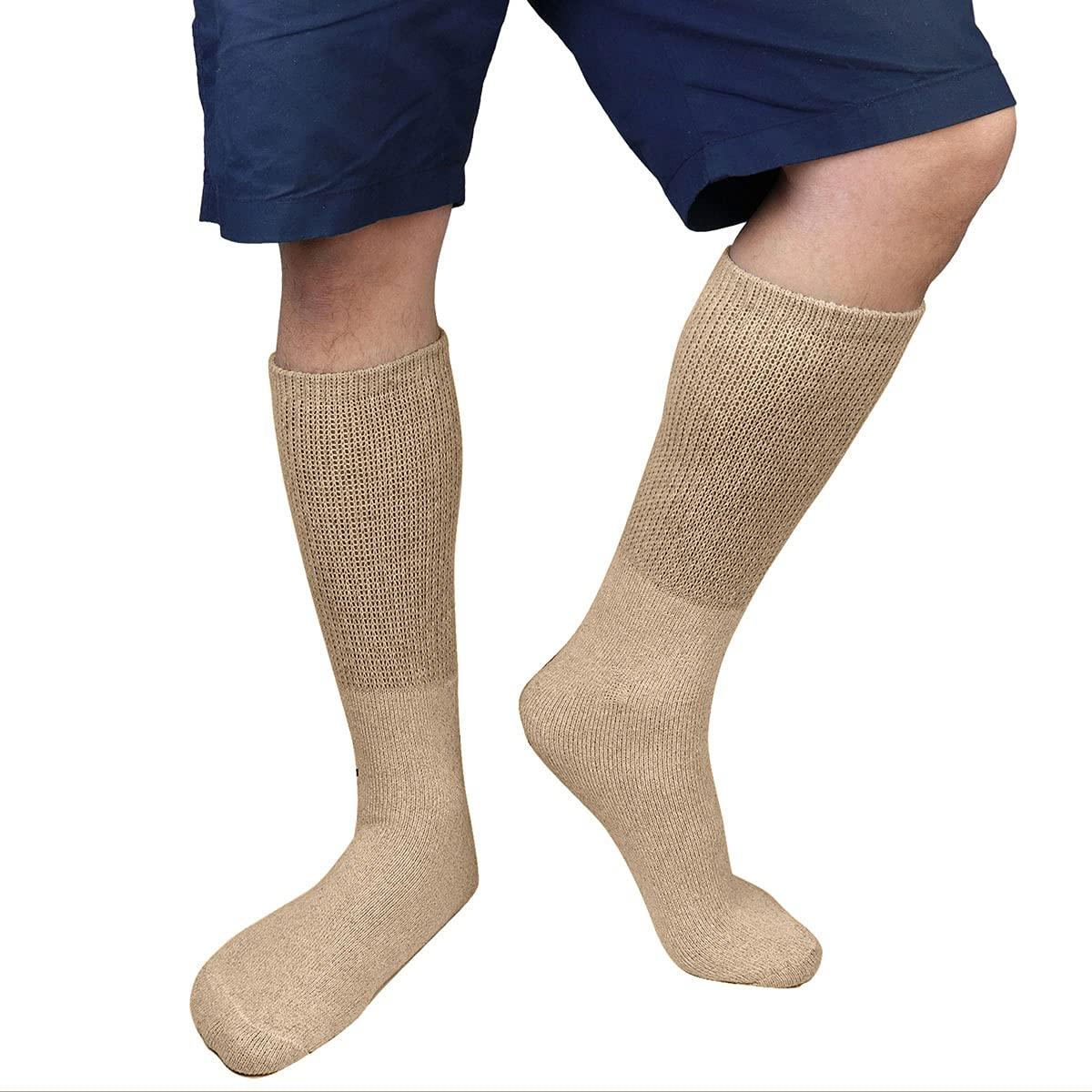 Falari Falari 12-Pack Crew Length Diabetic and Circulatory Non Binding Physicians Approved Socks 10-13 Khaki