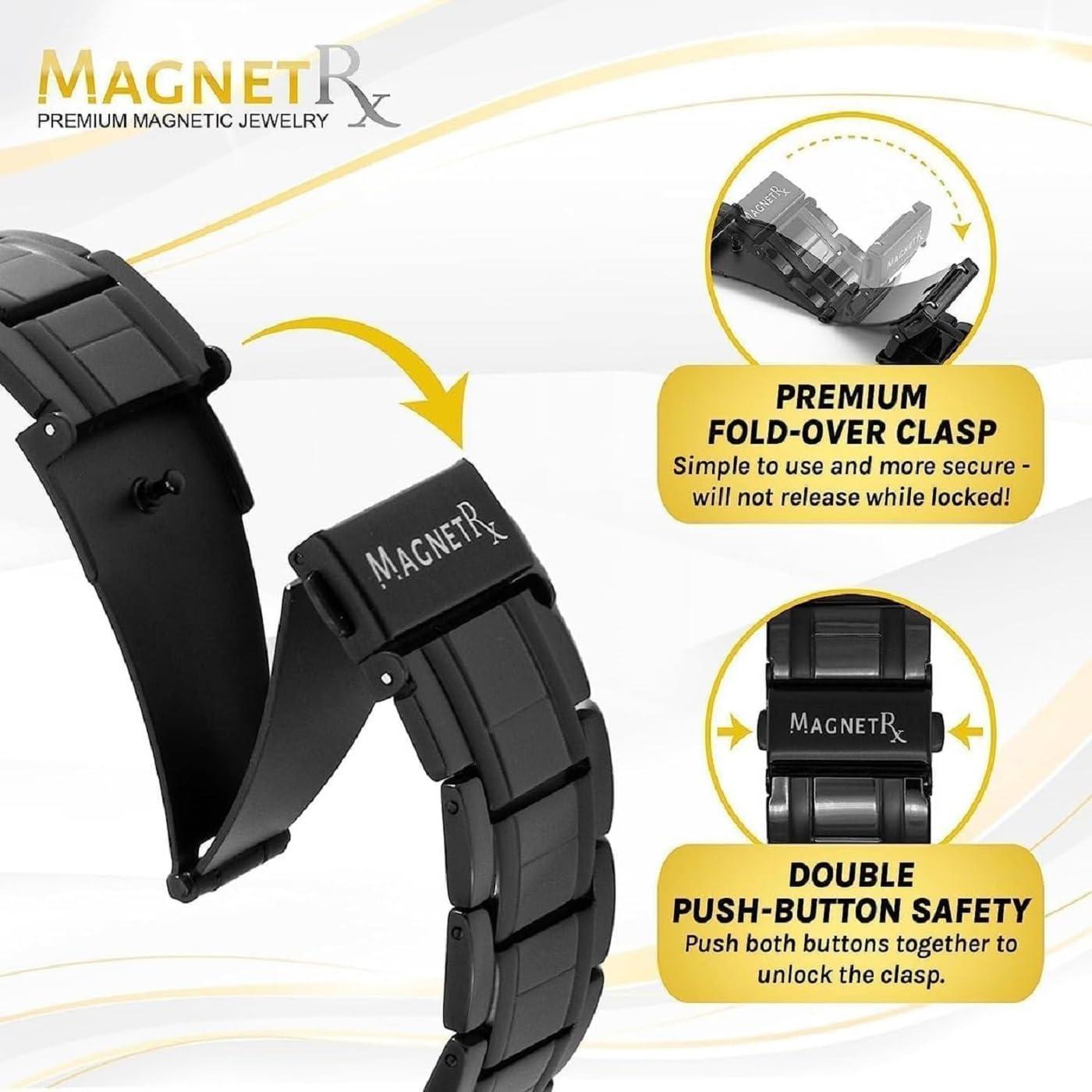 MagnetRX MagnetRX 3X Strength Magnetic Bracelets for Men Effective Titanium Mens Magnetic Bracelet Premium Fold-Over Clasp & Adjustable Length with Sizing Tool & Gift Box (Black)