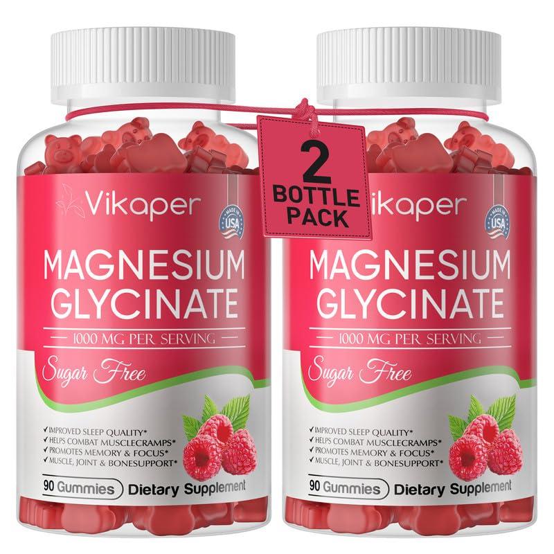 VIKAPER Magnesium Glycinate Gummies 1000mg Sugar Free,Magnesium Potassium Supplement with Vitamin D3,B6 to Sleep,Stress,Muscle Relief,Nerve Health Support for Adults,180 Raspberry Flavor Gummy