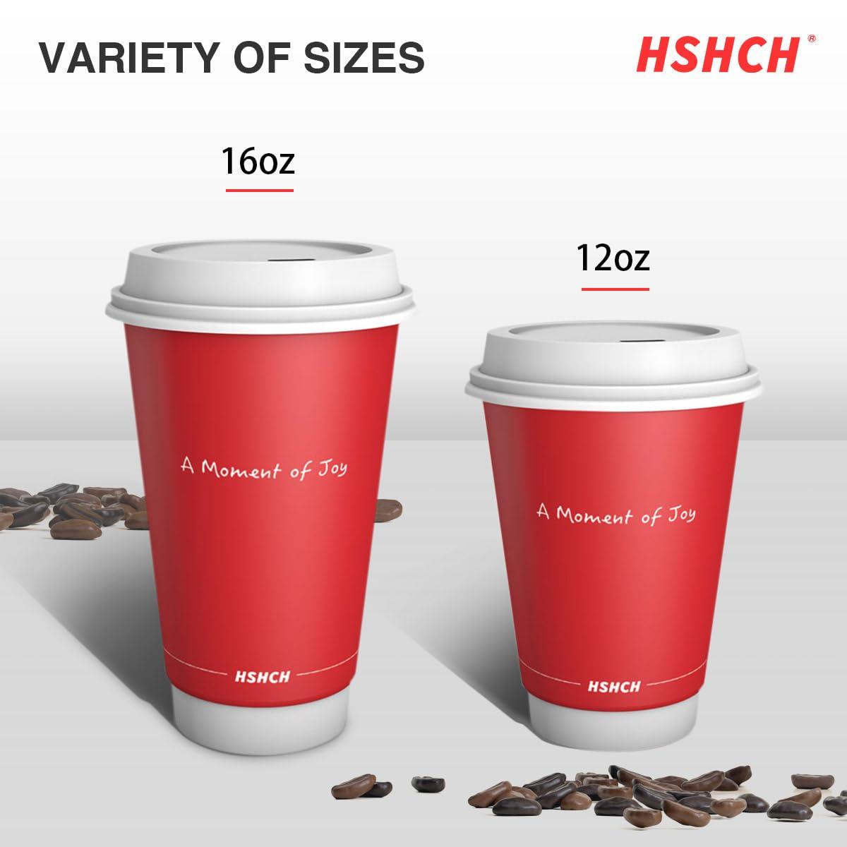 HSHCH HSHCH Disposable Coffee Cups with Lids 12 oz (100 Pack), Red Double Wall Insulated Coffee Cup for To Go Hot Cold Beverage, Tea, Chocolate, Drinks