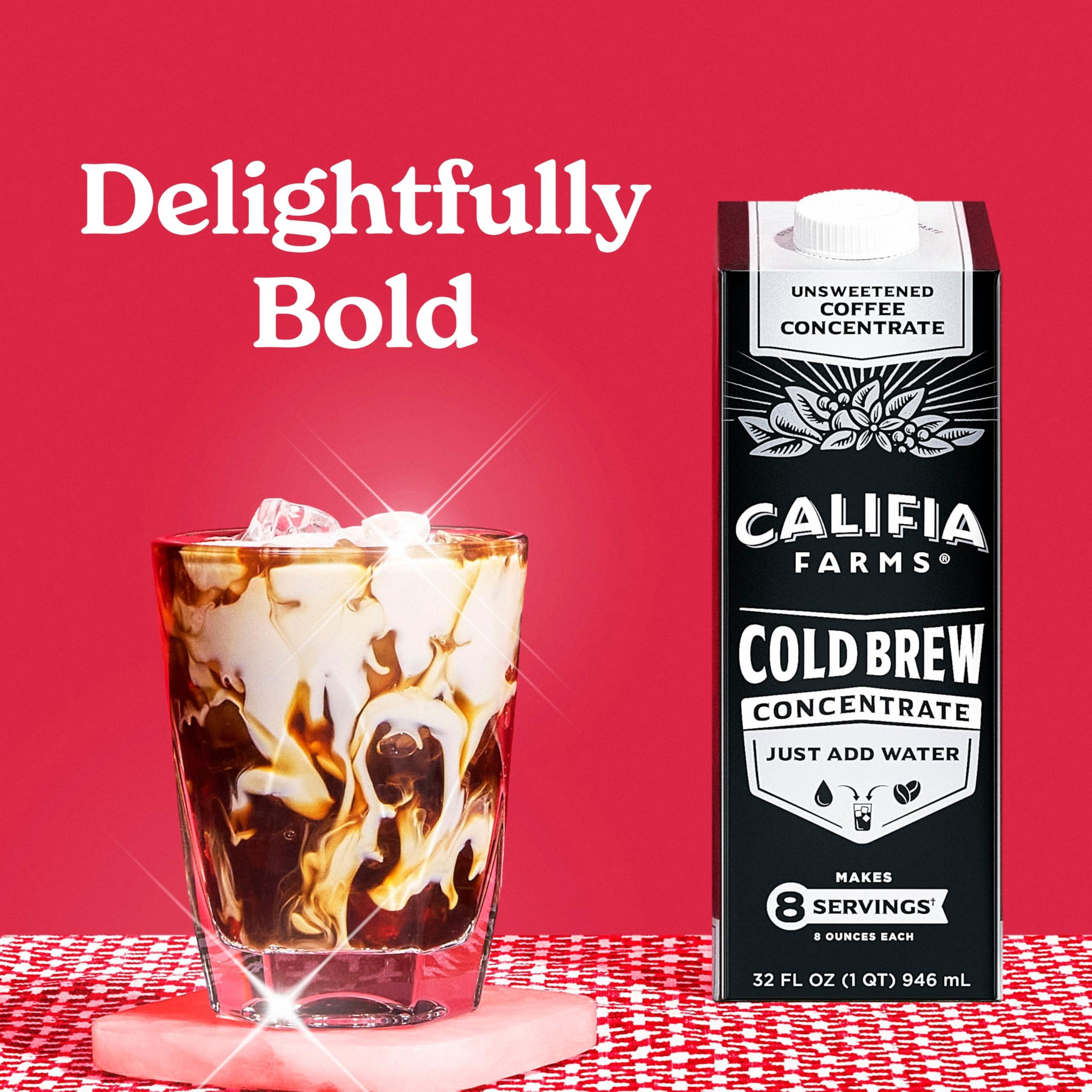 Califia Farms Califia Farms - Unsweetened Cold Brew Coffee Concentrate, 32 Fl Oz (Pack of 6), 100% Arabica, Shelf Stable, Plant Based, Vegan, Gluten Free, Non GMO, Sugar Free, Iced Coffee