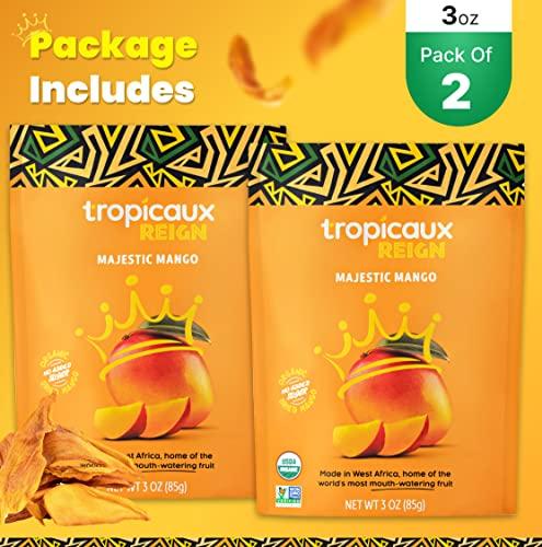 Tropicaux Reign Organic Dried Mango No Sugar Added, 3oz, Pack of 2 (6oz Total) - Delicious and Nutritious Non-GMO Dried Mangoes - No Preservatives or Chemicals - Perfect Snack for Kids & Adults by Tropicaux Reign