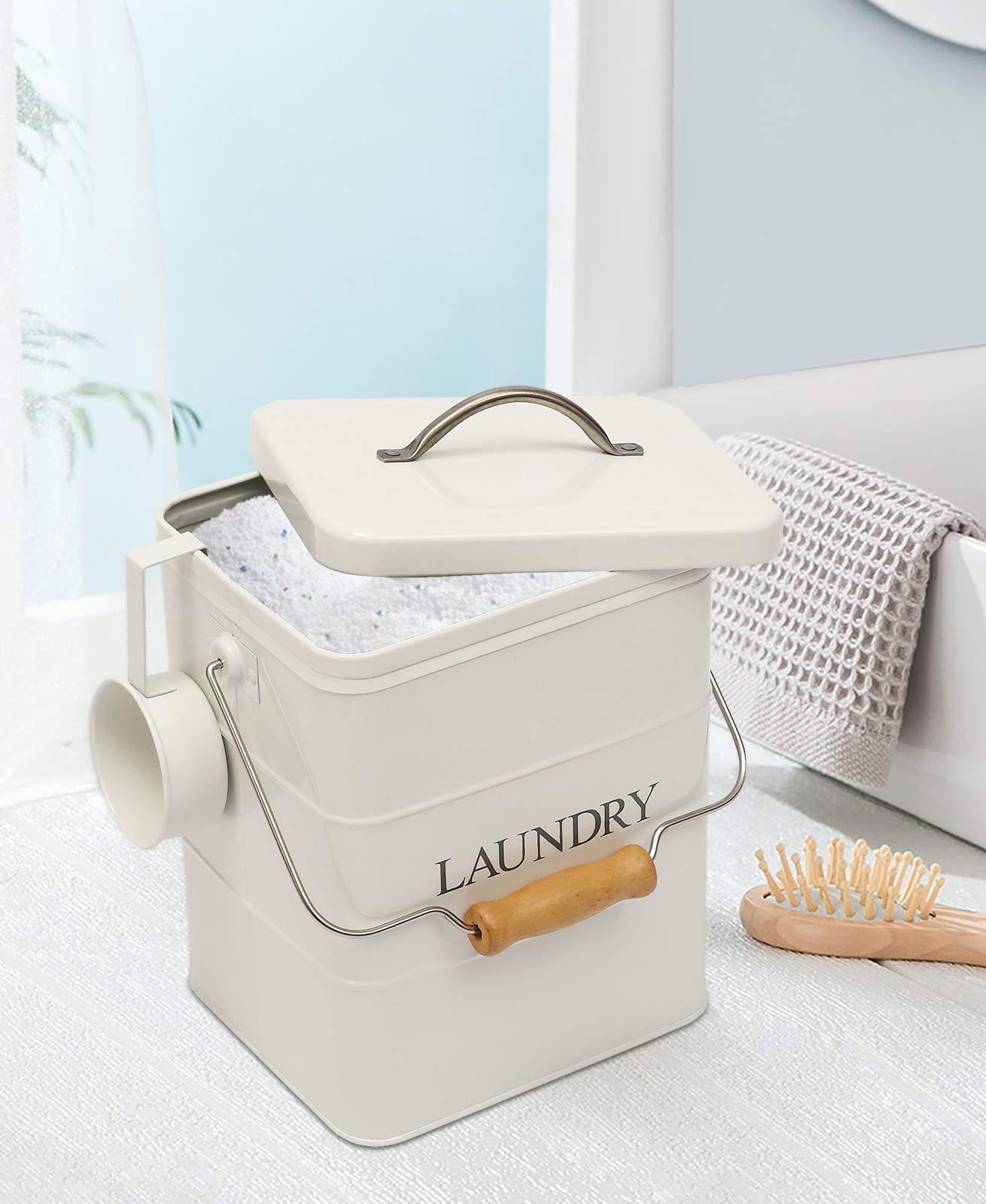 Xbopetda Xbopetda Laundry Powder Bin, Washing Powder Storage Tin with Scoop, Airtight Lid & Handles, Laundry Detergent Powder Storage Box - Perfect for Holding Pods Tablets Capsules Powder Detergent-White