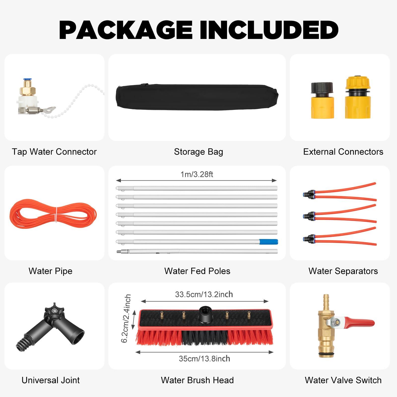 JAYGOVAN JAYGOVAN 26Ft Long Water Fed Pole Brush Solar Panel Cleaning Brush Telescopic High Reach Window Cleaning Pole Aluminum Outdoor Window Cleaner Extendable Cleaner Tool for Window Glass/Solar Panel