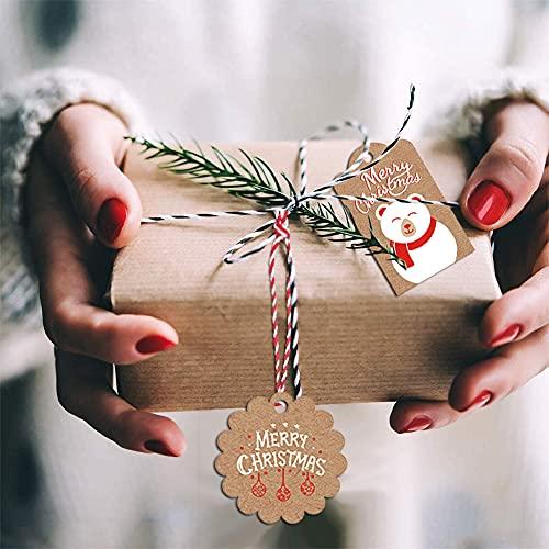 TrlaFy 120PCS Christmas Gift Tags Brown Kraft Paper Christmas Gift Tags Hanging Name Tags Labels with Twine String for Christmas Gift Wrap, DIY Arts and Crafts, Wedding