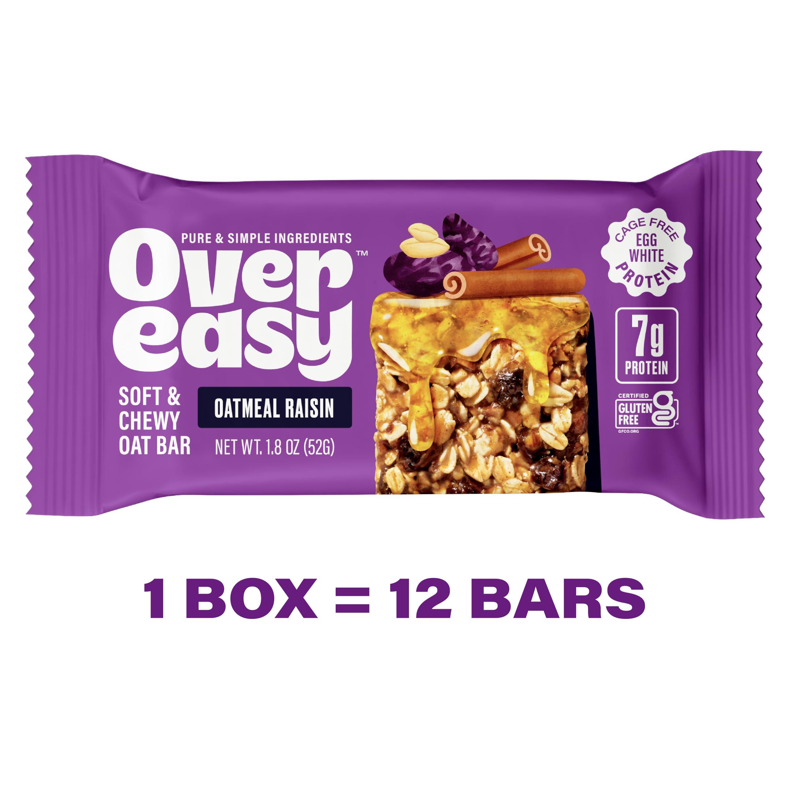 Over Easy OVER EASY Oatmeal Raisin Breakfast Bars | All Natural, Clean Ingredient Protein Bars | Breakfast & Cereal Bars | 12 Protein Snack Bars Gluten Free, Dairy Free, Soy Free