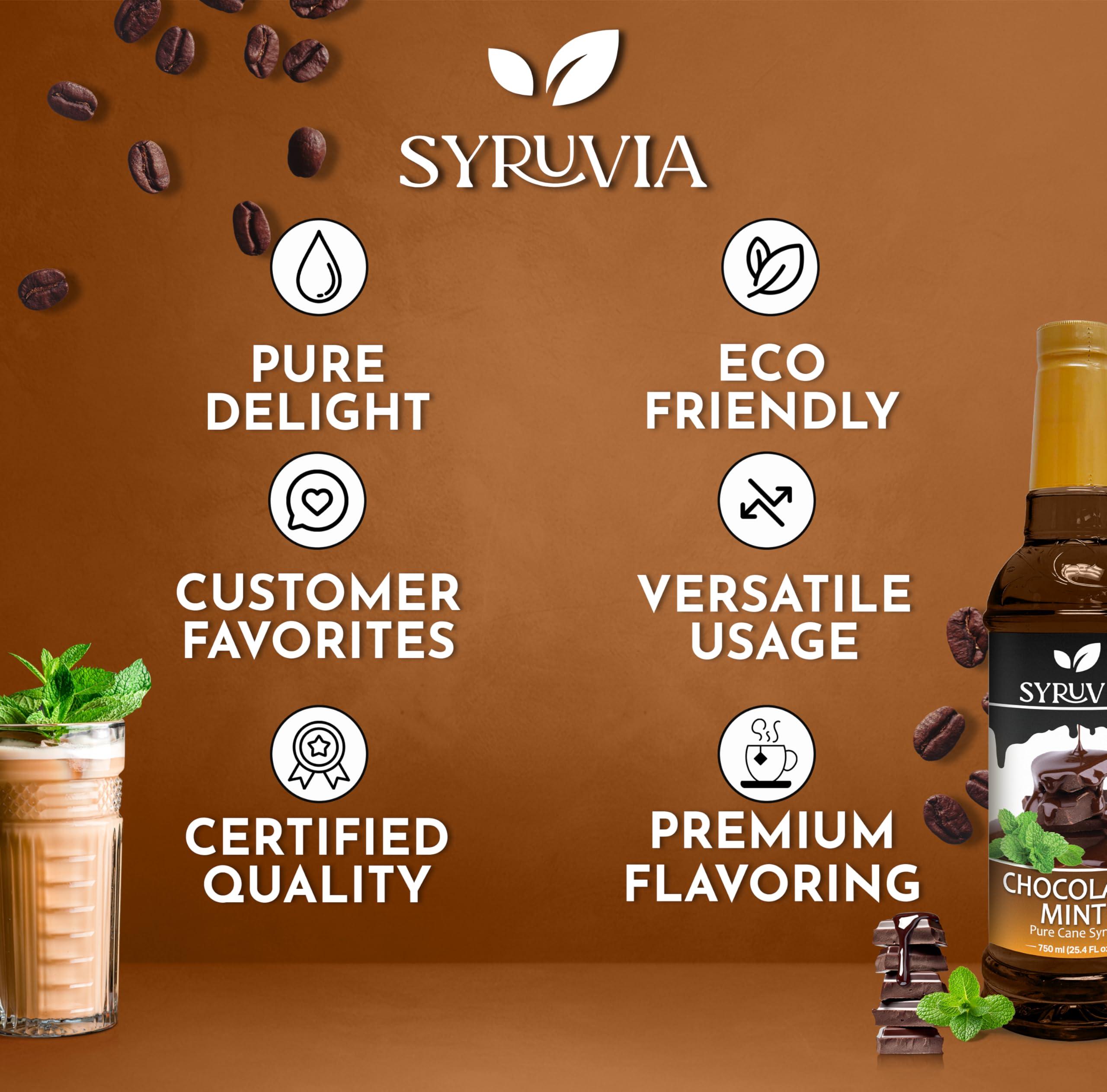 SYRUVIA Syruvia Chocolate Mint Coffee Syrup - 25.4 fl oz Premium Coffee Flavoring Syrup - Kosher Coffee Syrups, Gluten Free, No Coloring, Perfect for Drinks, Soda, Shakes, Desserts, and More.