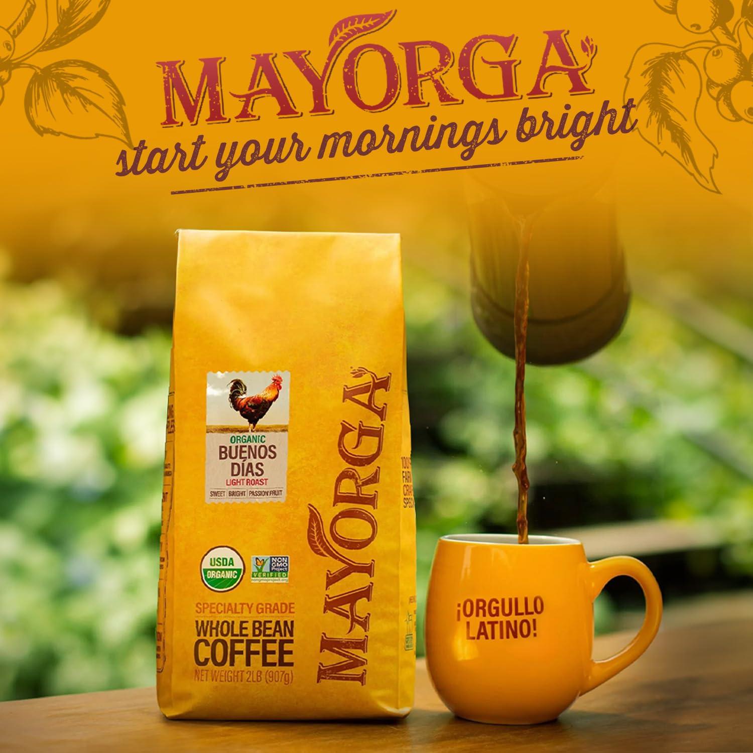 Mayorga Mayorga Organic Coffee 2lb Buenos Dias - Light Roast Whole Bean Specialty Grade Coffee, 100% Arabica, Slow Roasted, Citrusy and Sweet Flavor with Low Acidity - USDA Organic, Non-GMO, Kosher