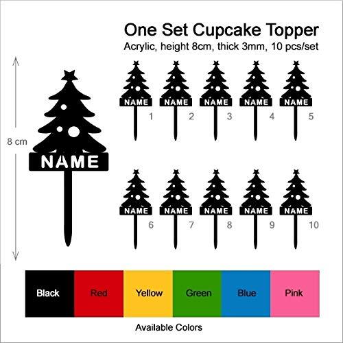 jjphonecase TA0973 Xmas Tree Silhouette Party Wedding Birthday Acrylic Cupcake Toppers Decor 10 pcs with Personalized Your Name