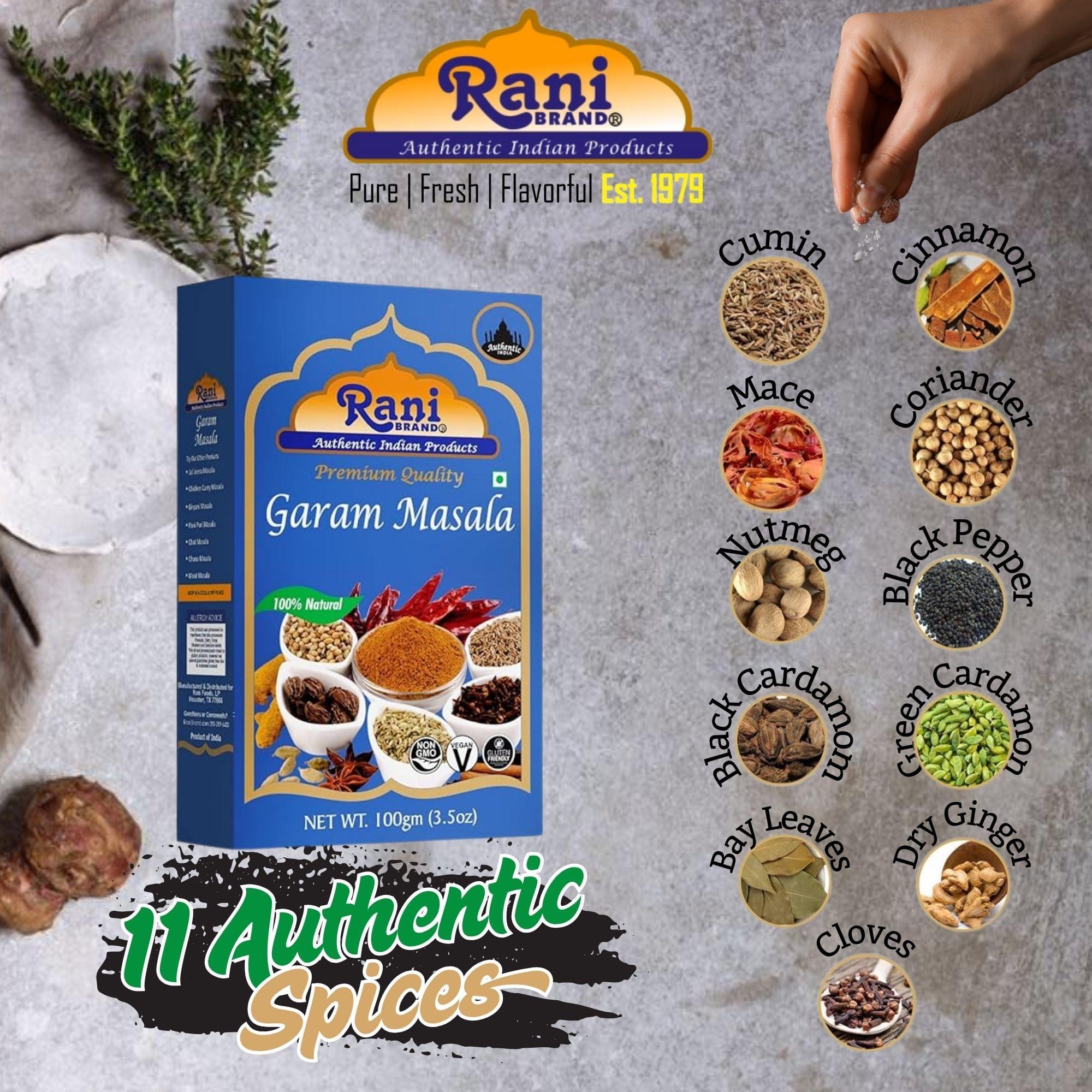 Rani Brand Authentic Indian Products Rani Garam Masala Indian 11-Spice Blend 3.5oz (100g) Box Spice ~ All Natural, Salt-Free | Vegan | No Colors | Gluten Friendly | NON-GMO | Indian Origin