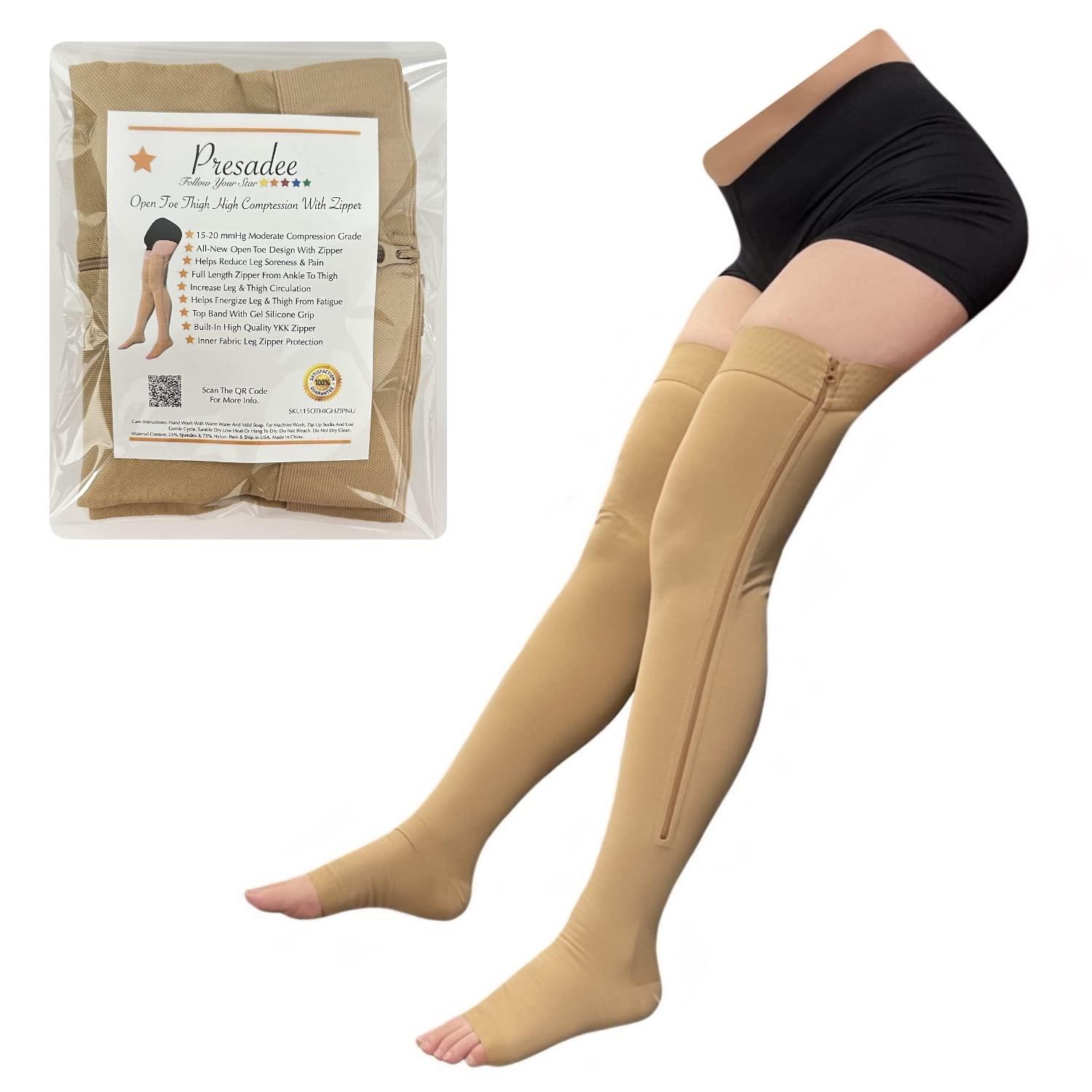 Presadee Presadee Thigh High Open Toe 15-20 mmHg Moderate Compression Leg Socks With YKK Zipper (Nude, 1)