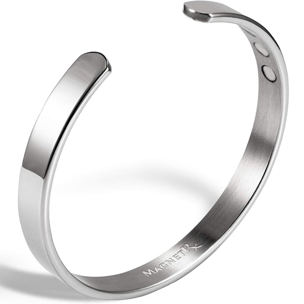 MagnetRX MagnetRX® Magnetic Bracelets for Men - Elegant Bangle, Golf/Tennis Elbow & Balance - Men’s Cuff Magnetic Bracelet (Polished Silver | Medium)