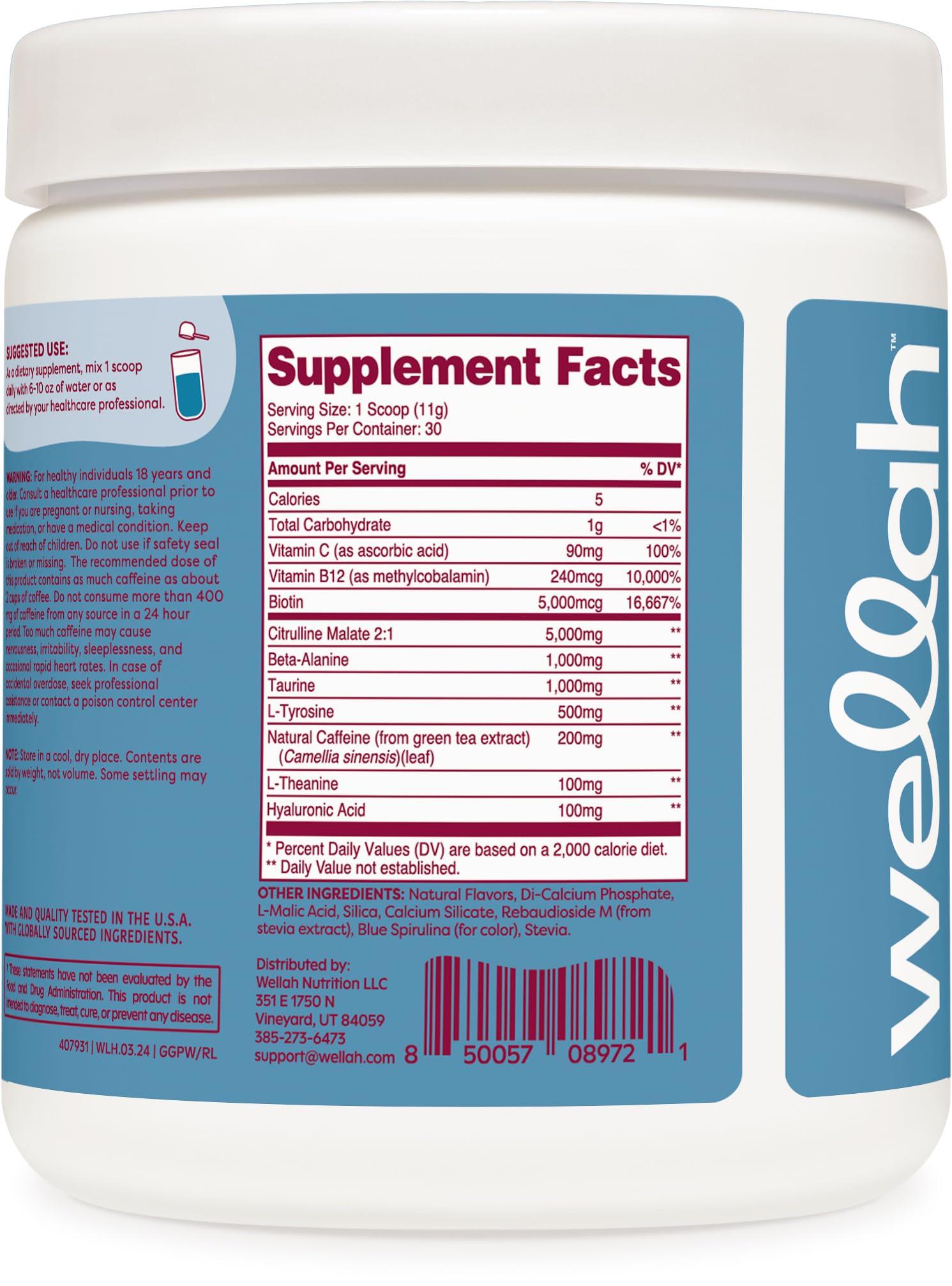 Wellah Wellah Get-Going Pre-Workout Drink Mix (Blue Raspberry Flavored, 30 Servings)