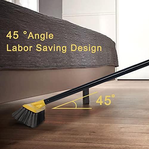 LandHope Push Broom with Long Handle, Floor Brush 47.6 inch Soft Bristle Broom 12.2" Wide for Cleaning Bathroom Kitchen Patio Garage Deck Tile