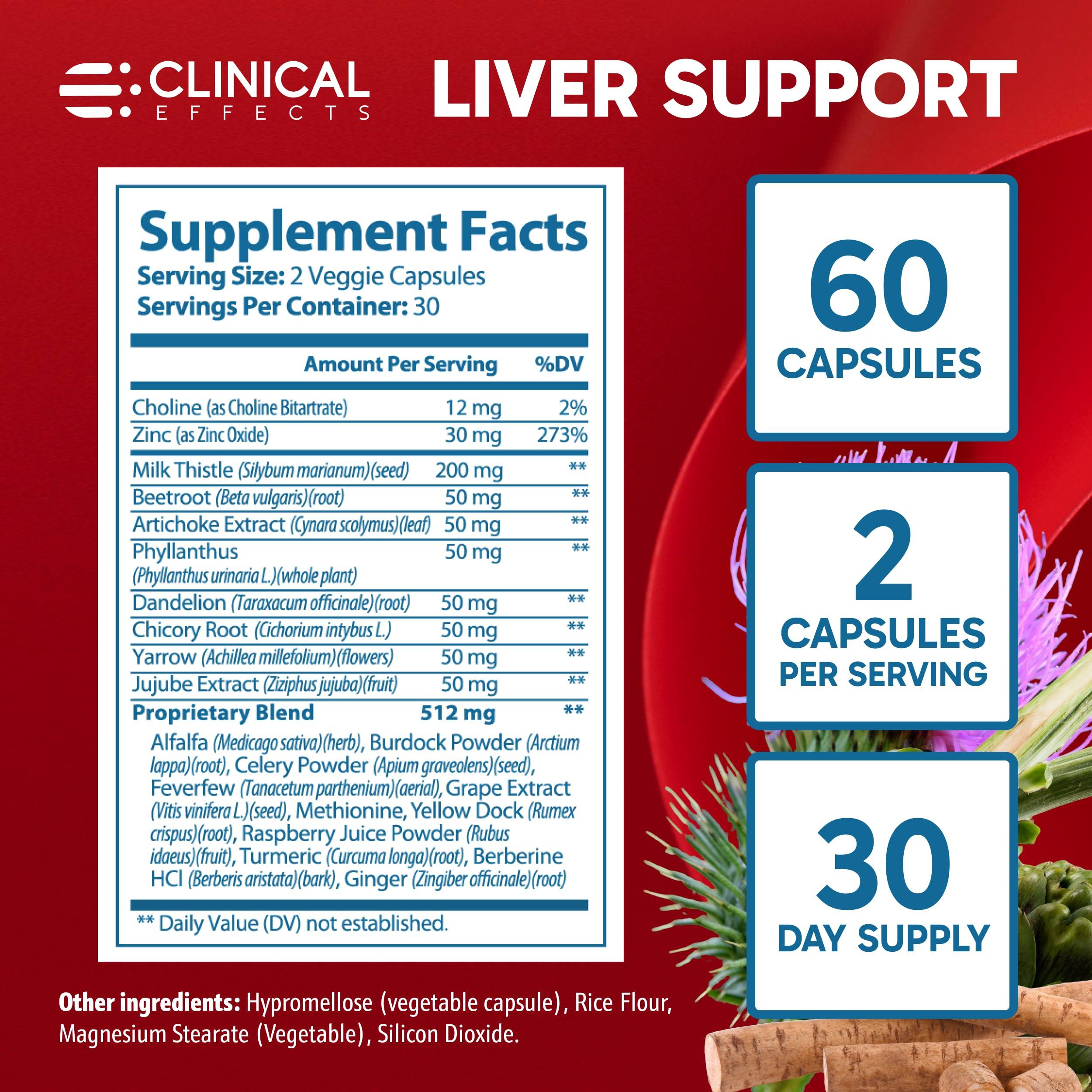 Clinical Effects Clinical Effects: Liver Support - Natural Milk Thistle and Zinc Supplement - 60 Veggie Capsules - Helps Detox and Cleanse The Liver - Supports Liver Function and Digestive Health - Made in The USA