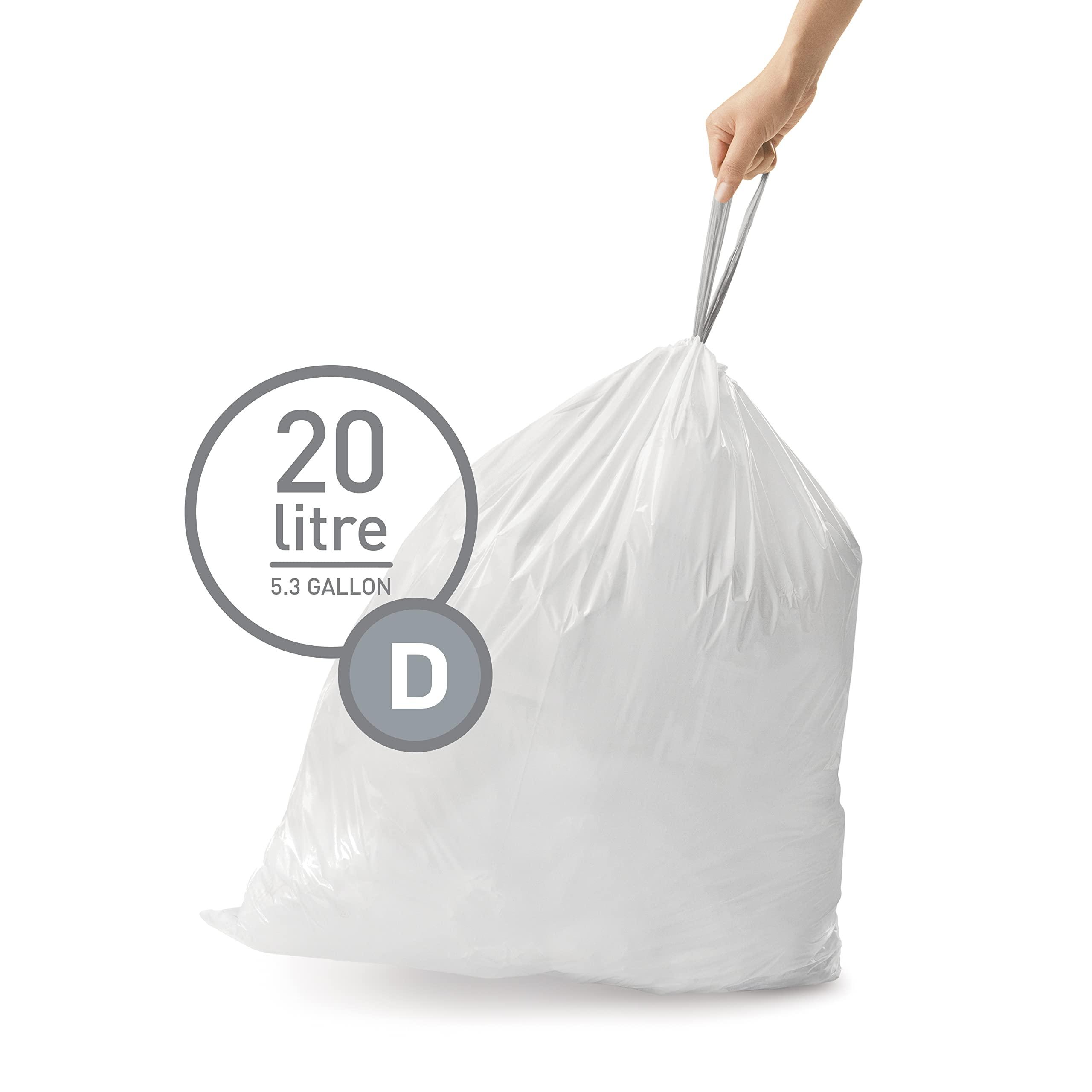 simplehuman simplehuman Code D 60 Count, Genuine Custom Fit Liners, Drawstring Trash Bags in Dispenser Packs, 20 Liter / 5.3 Gallon, White