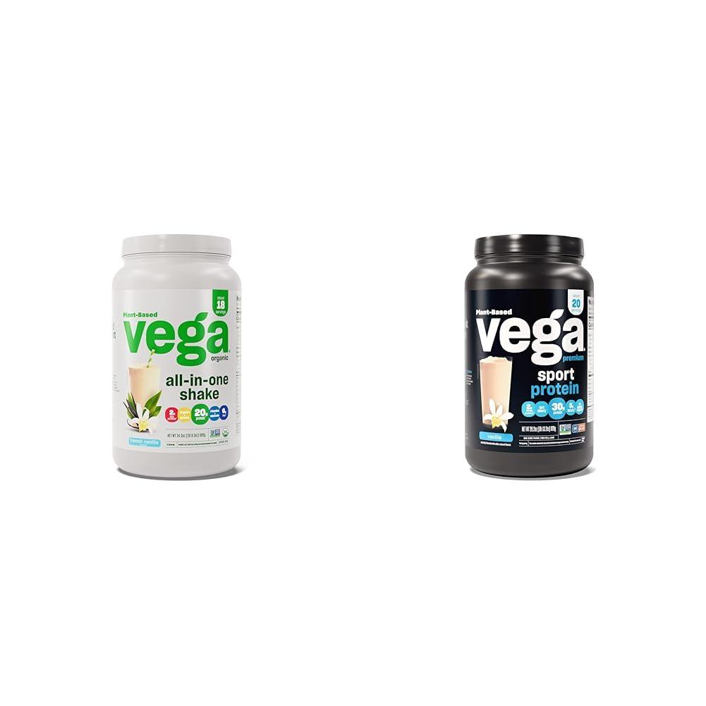 Vega Vega Organic All-in-One Vegan Protein Powder, French Vanilla -Superfood Ingredients, Vitamins & Premium Sport Protein Vanilla Protein Powder, Vegan, Non GMO, Gluten Free Plant Based Protein Powder